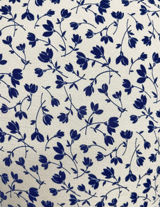 Cream & Navy Blue Vintage Ceramic Floral 40s Style High Waist Palazzo Pants