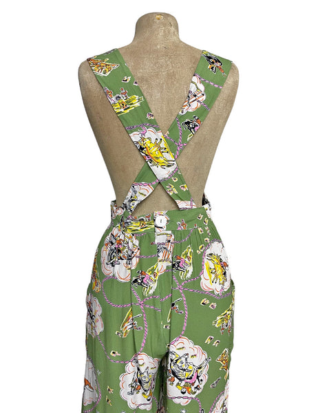 Sage Green Vintage Western Print 1940s Rosie Bib Overalls