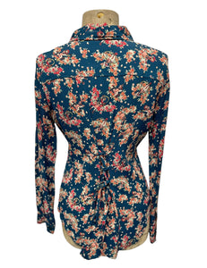 SAMPLE - Teal Cowgirl Print Button Up Blouse - Small