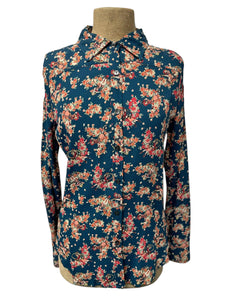 SAMPLE - Teal Cowgirl Print Button Up Blouse - Small