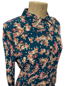 SAMPLE - Teal Cowgirl Print Button Up Blouse - Small