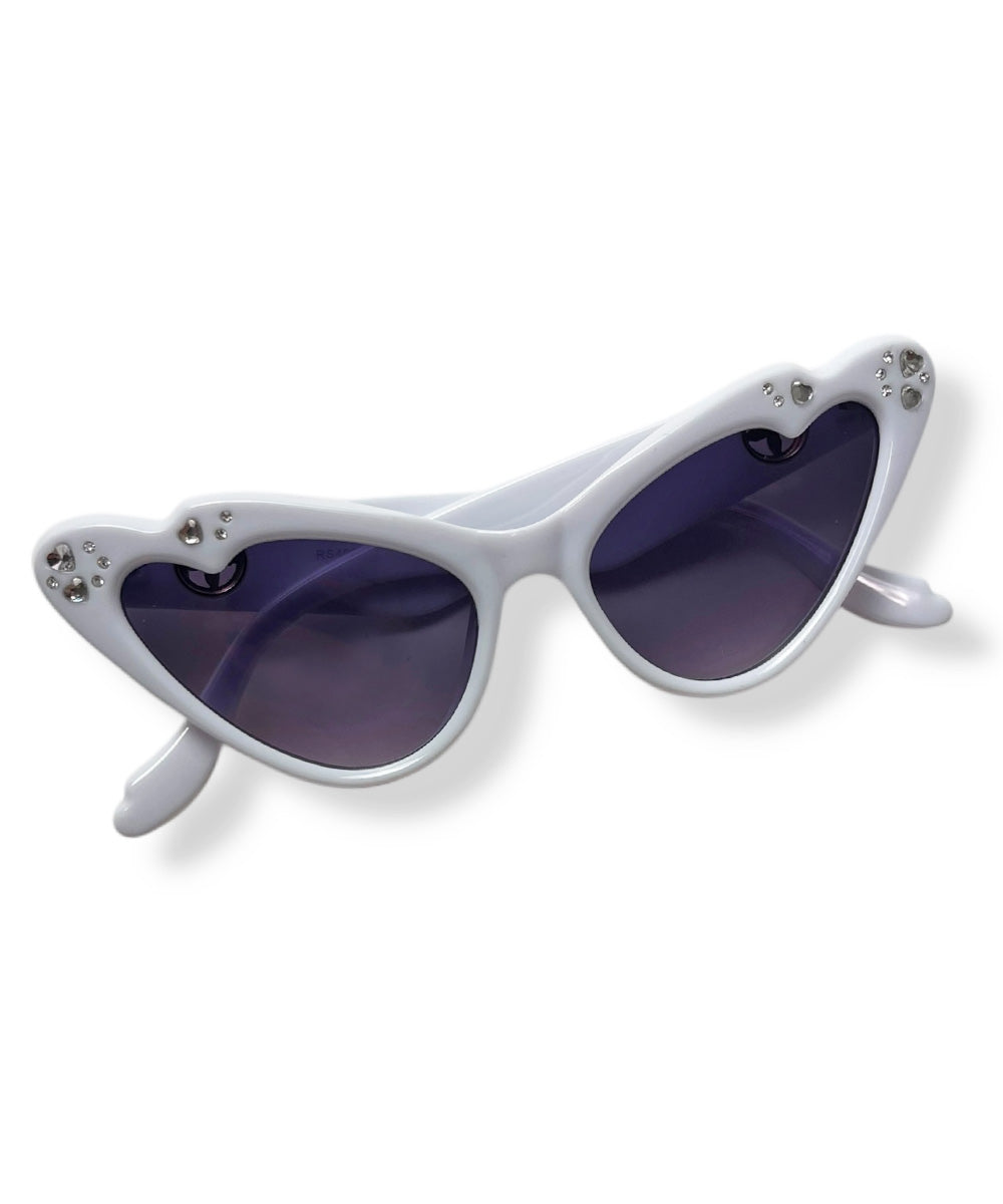 White Rhinestoned Love Struck Cat Eye Sunglasses