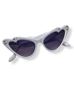 White Rhinestoned Love Struck Cat Eye Sunglasses