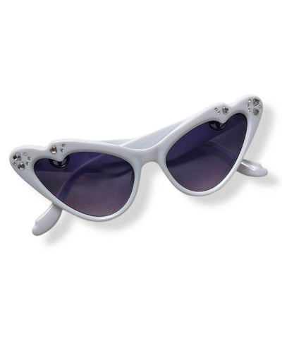 White Rhinestoned Love Struck Cat Eye Sunglasses