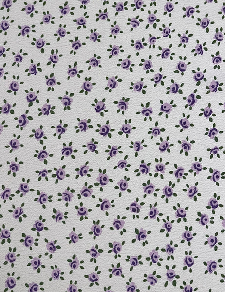 White Purple Posey Rayon Crepe Fabric - 2 yds
