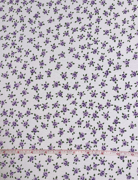 White Purple Posey Rayon Crepe Fabric - 2 yds