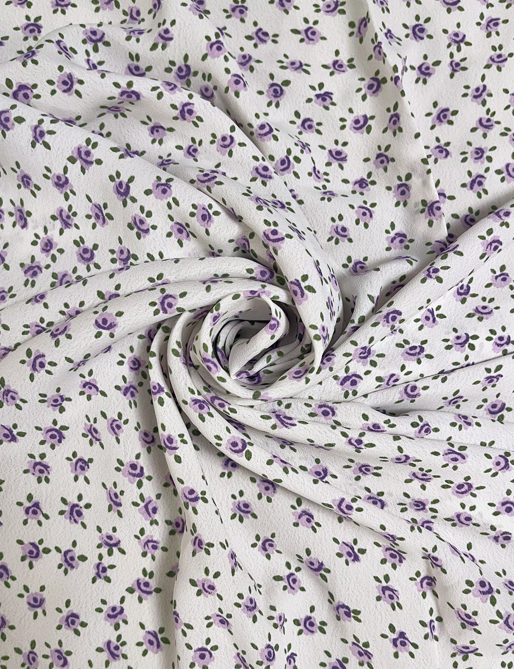 White Purple Posey Rayon Crepe Fabric - 2 yds