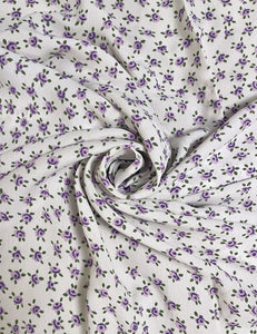 White Purple Posey Rayon Crepe Fabric - 2 yds