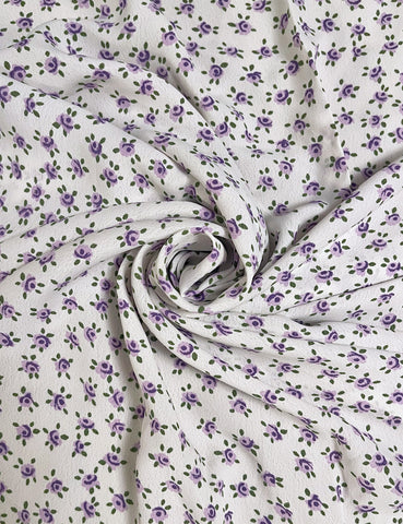 White Purple Posey Rayon Crepe Fabric - 2 yds