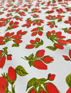 White & Red Rosebud Print Rayon Crepe Fabric - 2.5 yds