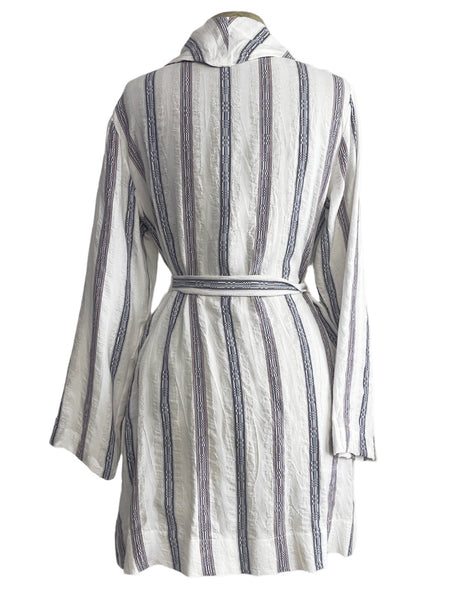 White Southwestern Stripe Cotton Shawl Collar Robe & Cover Up