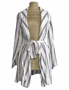 White Southwestern Stripe Cotton Shawl Collar Robe & Cover Up