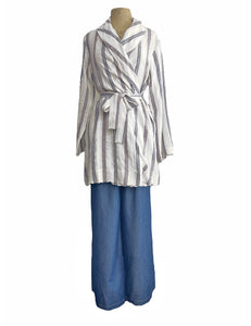 White Southwestern Stripe Cotton Shawl Collar Robe & Cover Up