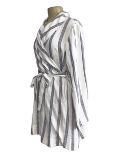 White Southwestern Stripe Cotton Shawl Collar Robe & Cover Up