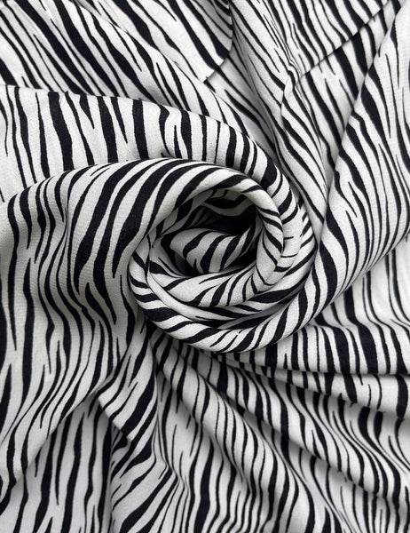 White Tiger Stripe Rayon Crepe Fabric - 1 & 1/3 yds