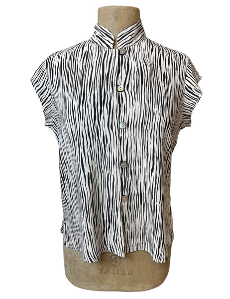 White Tiger Stripe Mandarin Collar Tea Timer Top