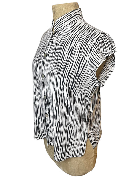 White Tiger Stripe Mandarin Collar Tea Timer Top