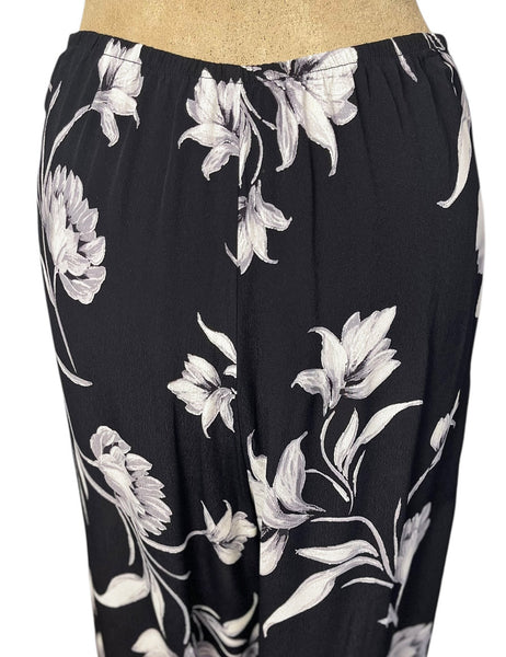 Black & White Winter Floral 40s Style High Waist Palazzo Pants