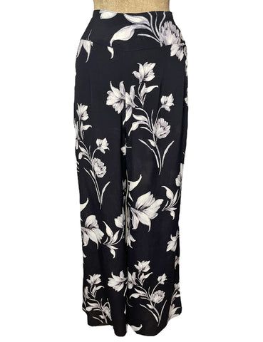Black & White Winter Floral 40s Style High Waist Palazzo Pants