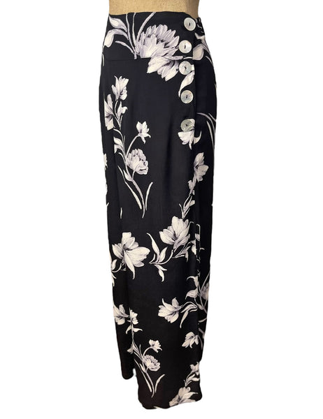 Black & White Winter Floral 40s Style High Waist Palazzo Pants