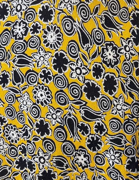 Black & Yellow Stencil Floral Print 1940s Day Dress