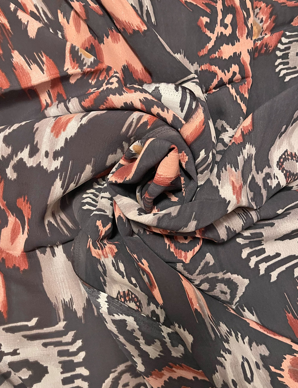 Grey & Pink Ikat Rayon Crepe Fabric - 2 yds