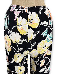 Black Nouveau Floral 1930s Style Louise Lounge Capri Pant