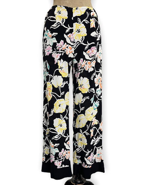 Black Nouveau Floral 1930s Style Louise Lounge Capri Pant