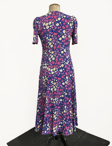 1930s Style Purple Poseys Keyhole Pullover Norma Dress