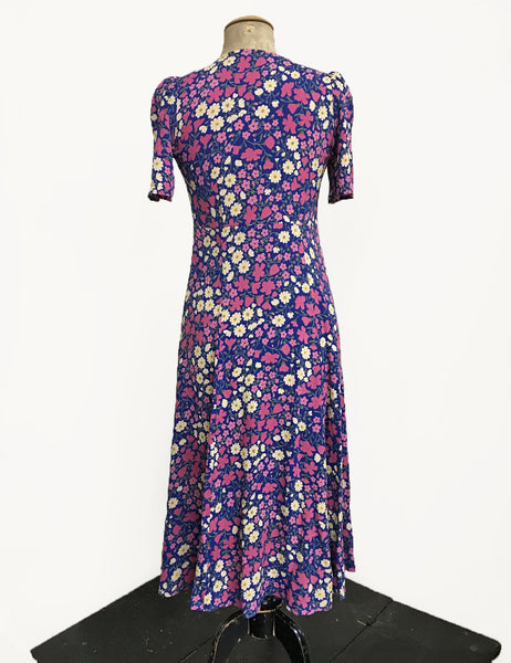 1930s Style Purple Poseys Keyhole Pullover Norma Dress