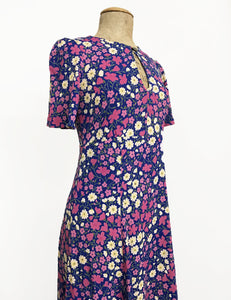 1930s Style Purple Poseys Keyhole Pullover Norma Dress