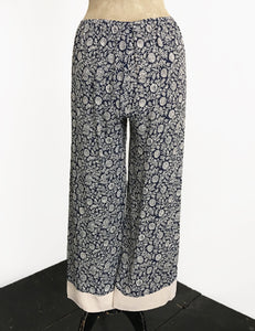 Navy Vintage Fern Print 1930s Inspired Louise Lounge Capri Pant