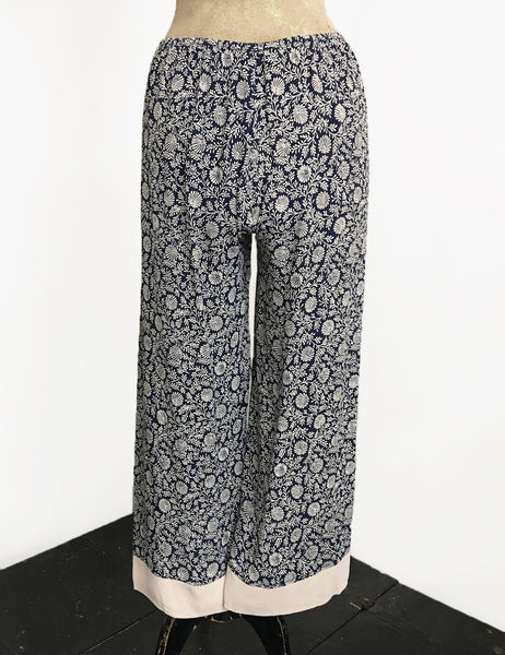 Navy Vintage Fern Print 1930s Inspired Louise Lounge Capri Pant
