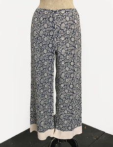 Navy Vintage Fern Print 1930s Inspired Louise Lounge Capri Pant