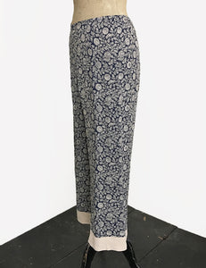 Navy Vintage Fern Print 1930s Inspired Louise Lounge Capri Pant