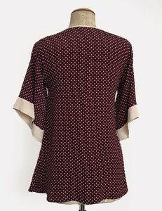 FINAL SALE - Burgundy Polka Dot 1930s Inspired V-Neck Kimono Top