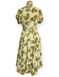 Orange Cream Print 1940s Marta Halter Swing Dress With Bolero