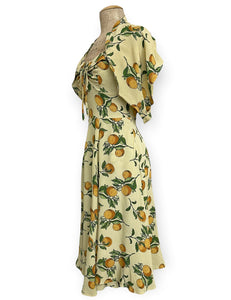 Orange Cream Print 1940s Marta Halter Swing Dress With Bolero