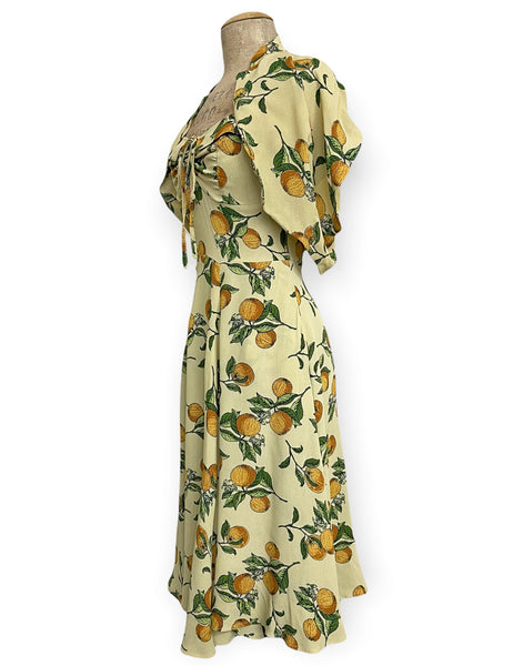 Orange Cream Print 1940s Marta Halter Swing Dress With Bolero