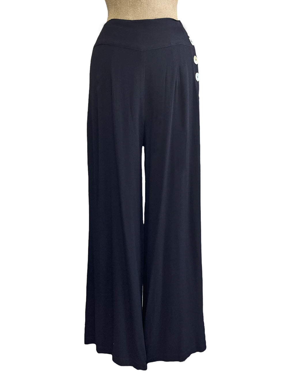 Solid Black Heavy Crepe 1940s Style High Waisted Palazzo Pants