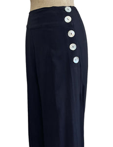 Solid Black Heavy Crepe 1940s Style High Waisted Palazzo Pants