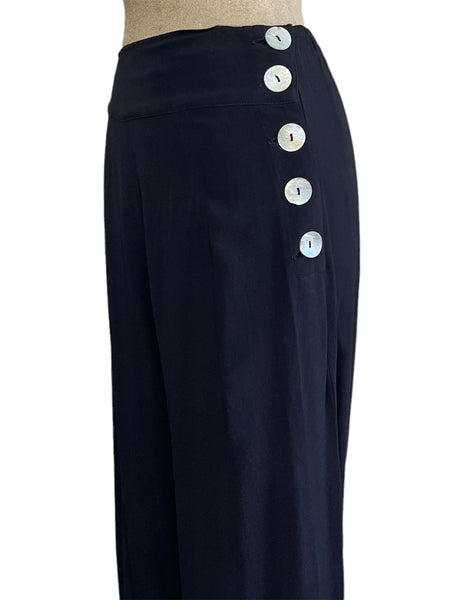 Solid Black Heavy Crepe 1940s Style High Waisted Palazzo Pants