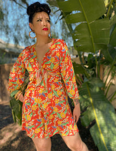 1940s Tropical Floral Soft Angel Wing Crop Tie Top