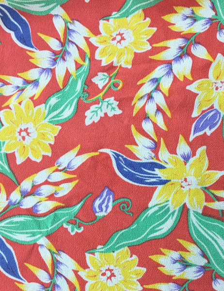 1940s Bright Tropical Floral Soft Rayon High Waisted Palazzo Pants