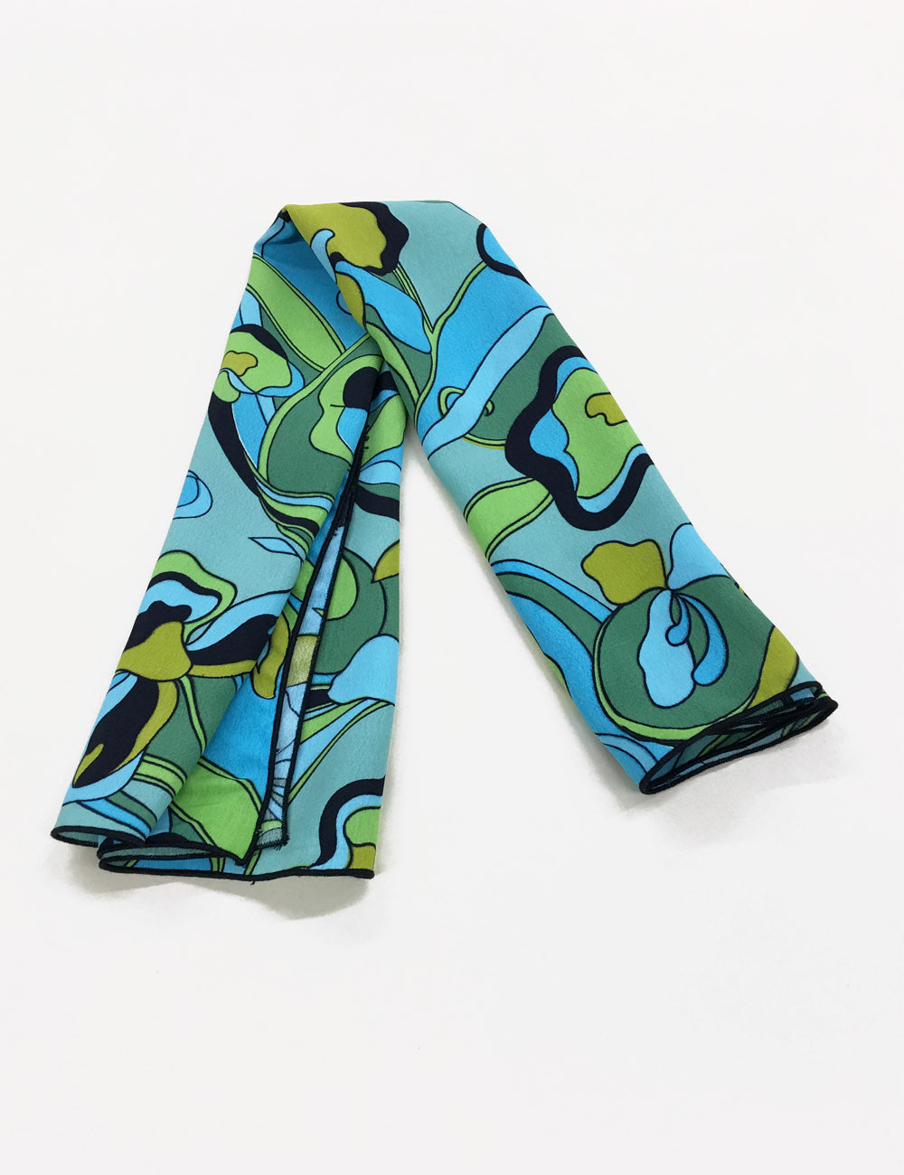 Blue 70s Funky Floral Square Hair & Neck Scarf