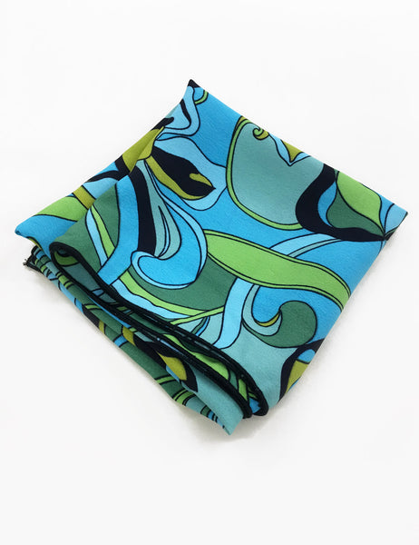 Blue 70s Funky Floral Square Hair & Neck Scarf