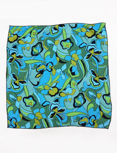 Blue 70s Funky Floral Square Hair & Neck Scarf