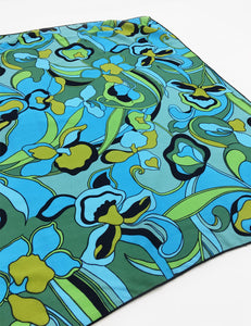 Blue 70s Funky Floral Square Hair & Neck Scarf