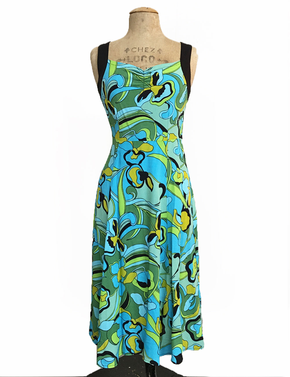 1970s Funky Floral Vintage Style Sleeveless Mi Amor Dress