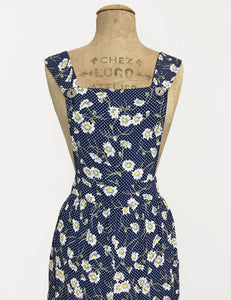 90s Navy Daisy Dot Retro Rosie 1940s Style Bib Overalls